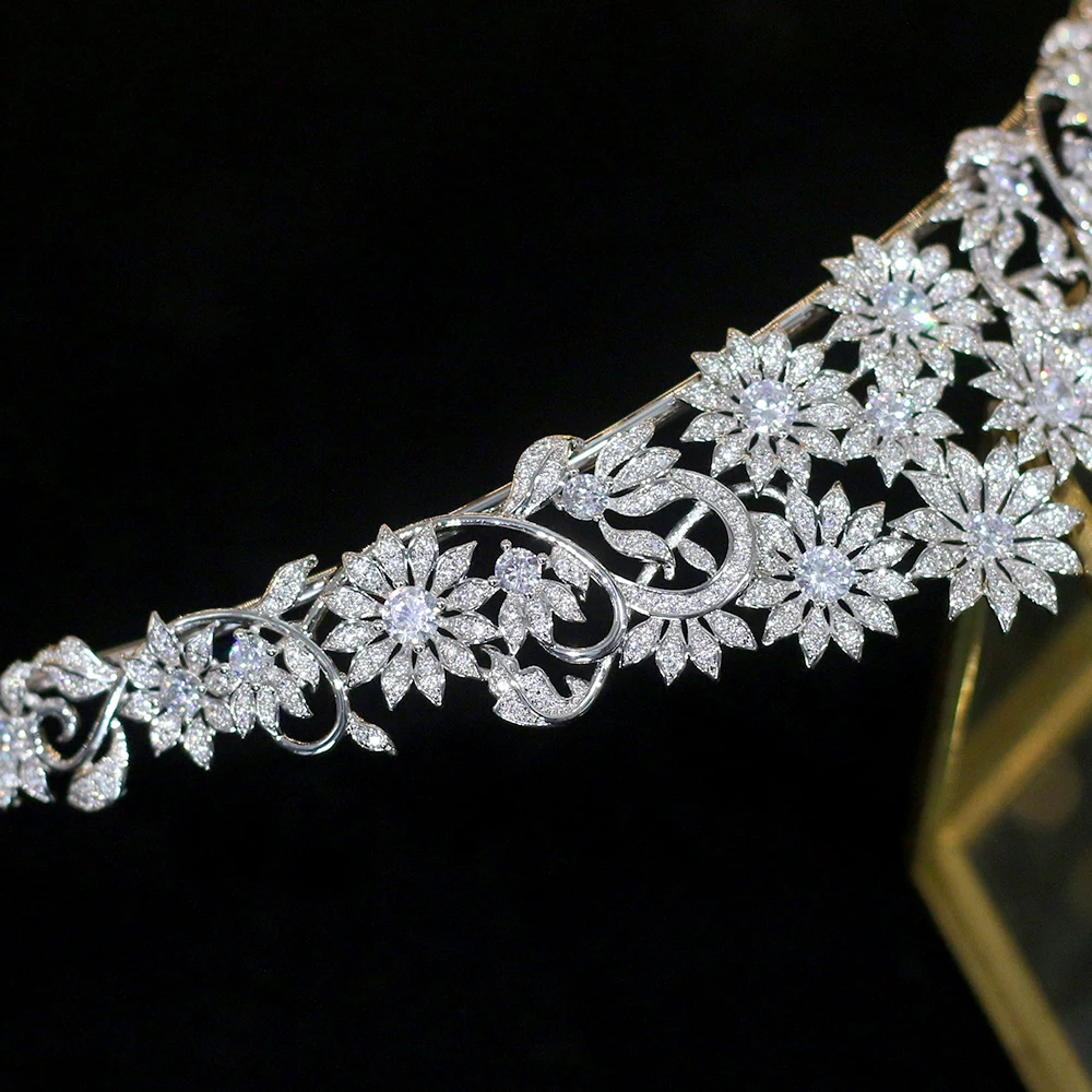 Asnora New European Wedding 3a Zircon Flower Hair Accessories Bride CZ Crown with Electroplating | Украшения и аксессуары