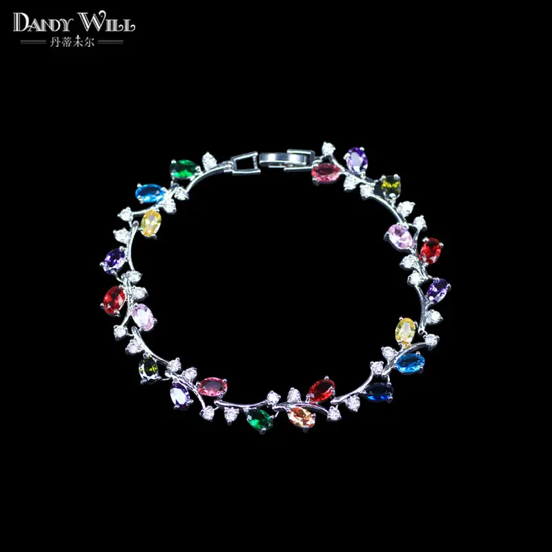 

Brand Beautiful White Silver Color Chain link Fashion Women Multicolor CZ Bracelets Female Jewelry