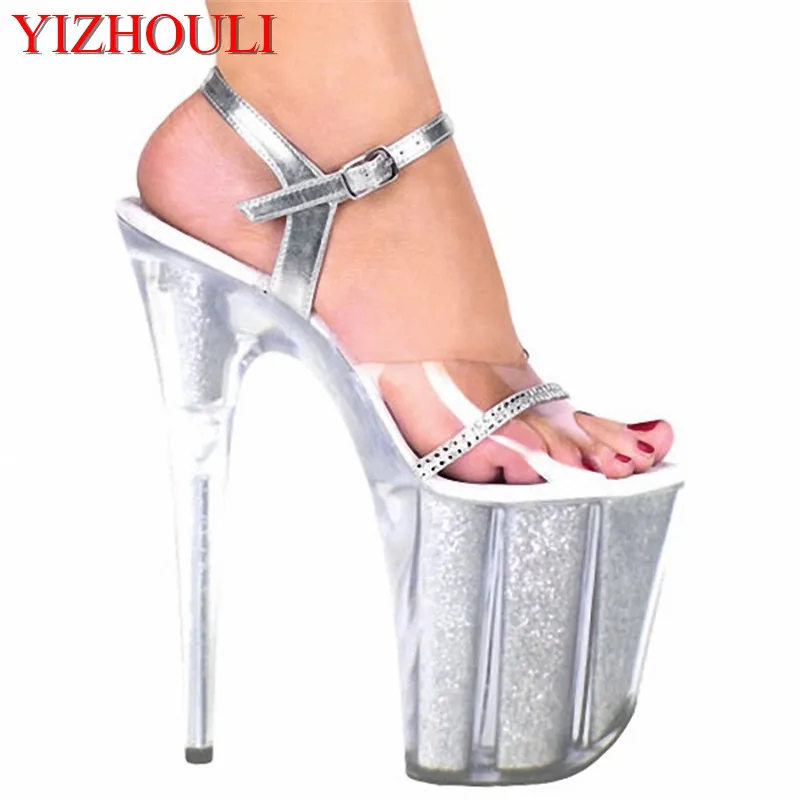 New arrival 20cm sexy ultra high heels sandals transparent crystal platform shoes 8 inch Crystal Dance Shoes