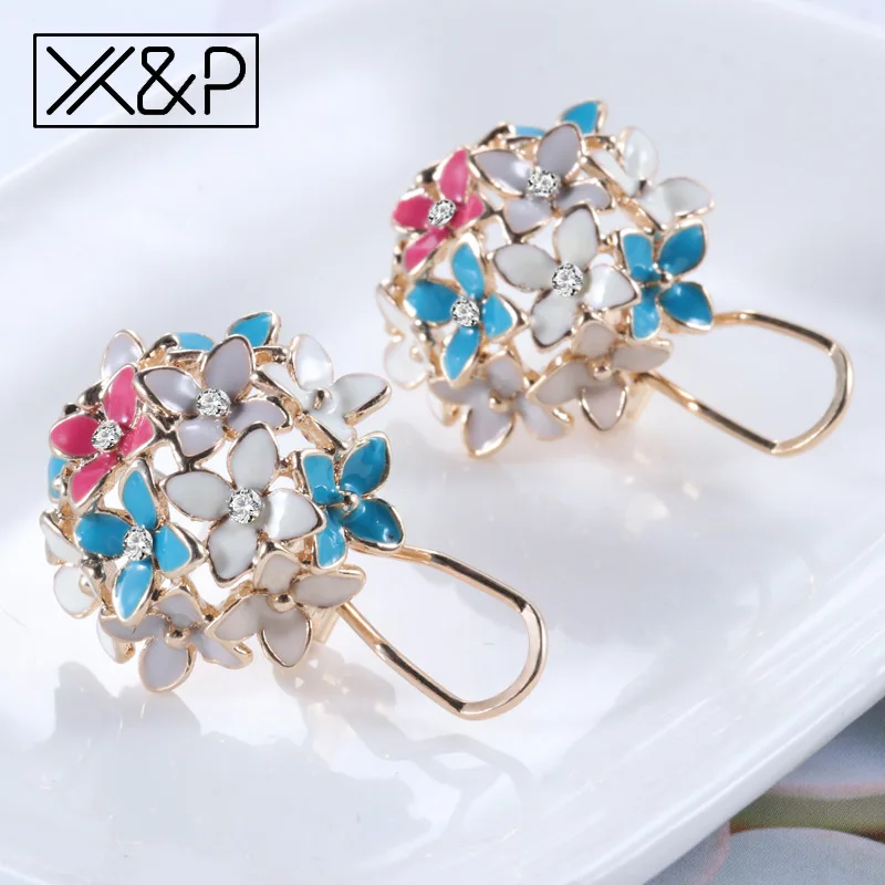 X & P корейский цветок Клевер кристалл серьги для женщин Женская мода