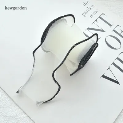 Kewgarden вручную изготовленная лента около " 50 мм волнистые контрастные цвета Край Вуаль ленты DIY волос Лук аксессуары атласная лента для свадьбы 5 м
