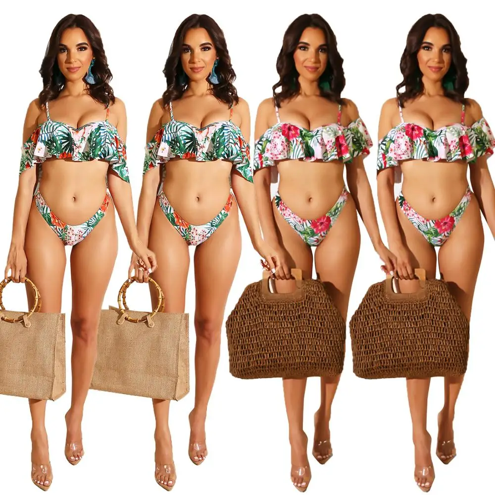 Женский комплект бикини из 2 предметов пикантный пляжный купальник с цветочным