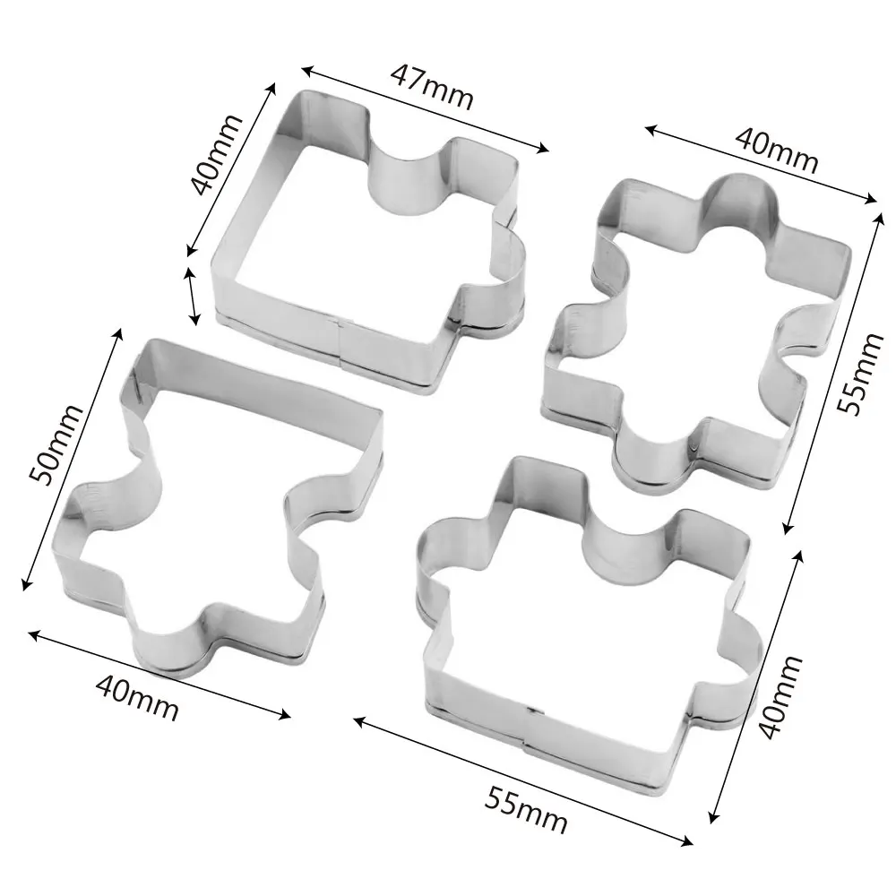 HILIFE Puzzle Pattern Pastry Fondant Dessert Mold Gadgets Kitchen Tools Stainless Steel 4Pcs/set Biscuit Cutter Cookie | Дом и сад
