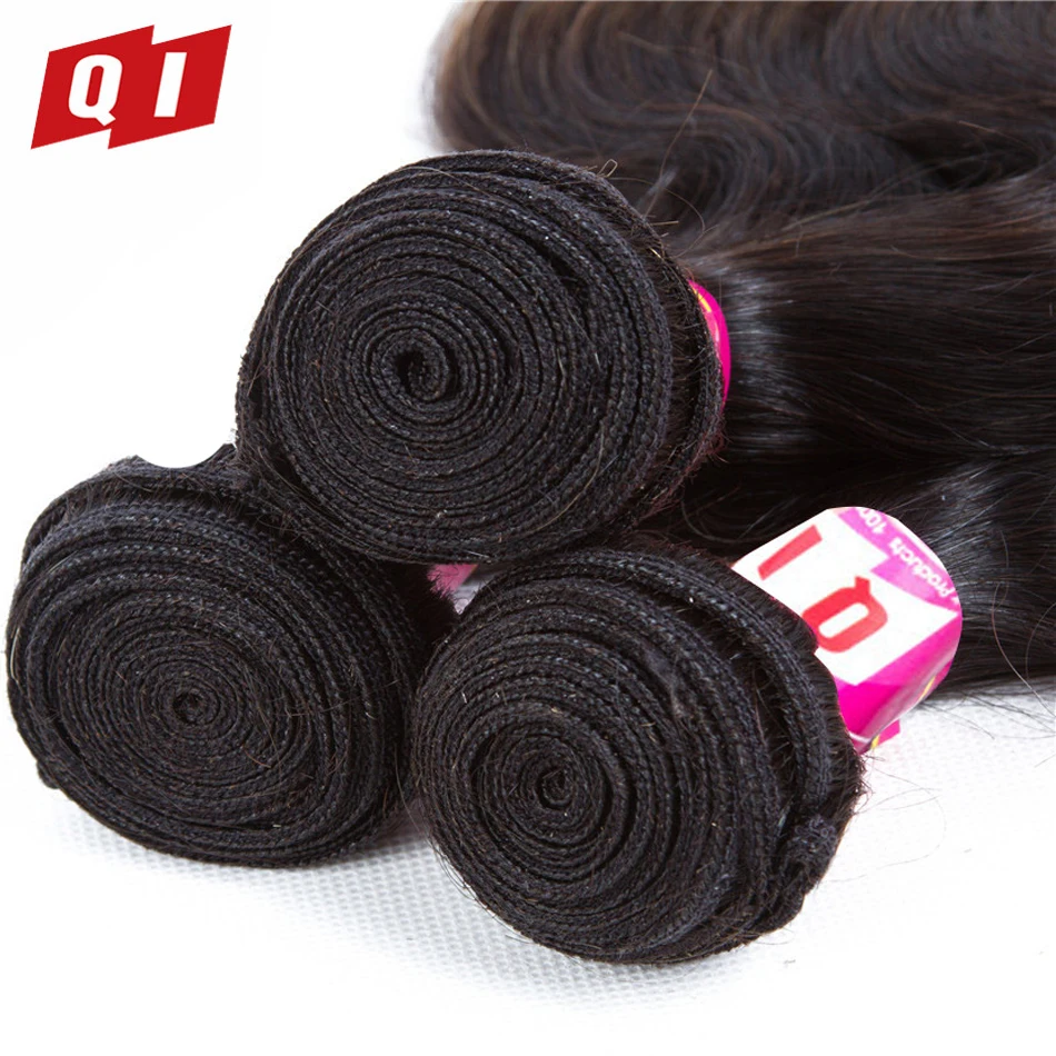 QI Hair Body Wave 100% Malaysian 3 Bundles With 4*4 Lace Closure 4 Pcs/Pack Pre-Colored 1B/27 Human | Шиньоны и парики