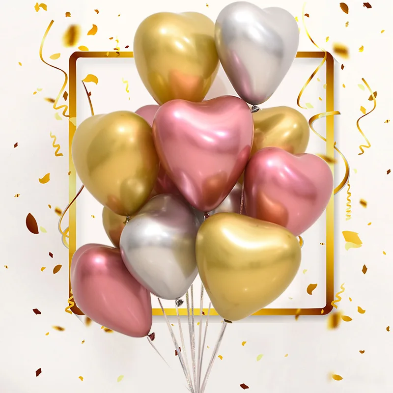 Новые 10 шт./лот сердечные глянцевые металлические латексные шары с толстым хромированным металликом Декорации для дня Святого Валентина, свадьбы и дня рождения.