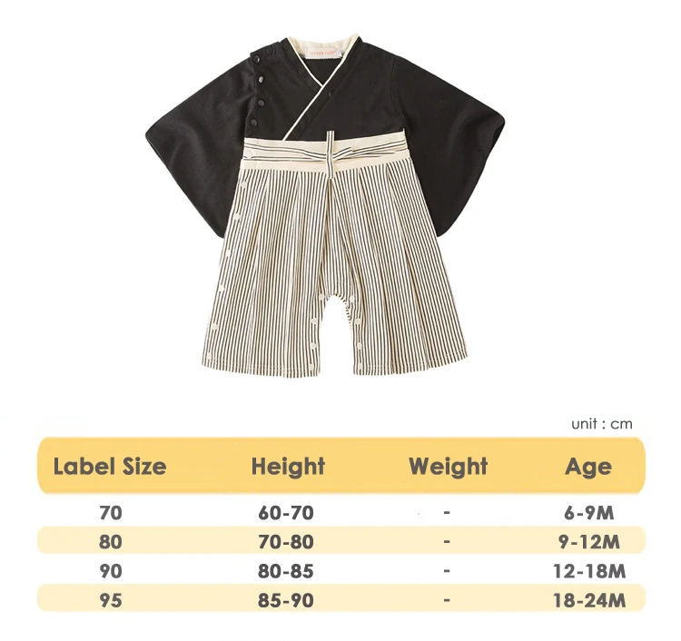 Newborn Baby Long Sleeve Black Kimono Suit Kids Unisex Yukata Japanese Clothes Boy Cotton Romper Children Cute Halloween Costume