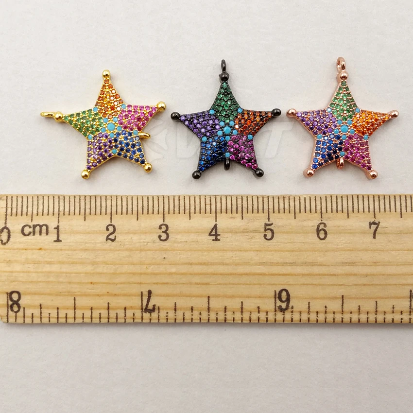 JF152 Amazing Charms Star Shape Pendant With Colorful Cubic Zircon Inside For Women Necklace Making ZC Micro Pave Findings 25mm | Украшения