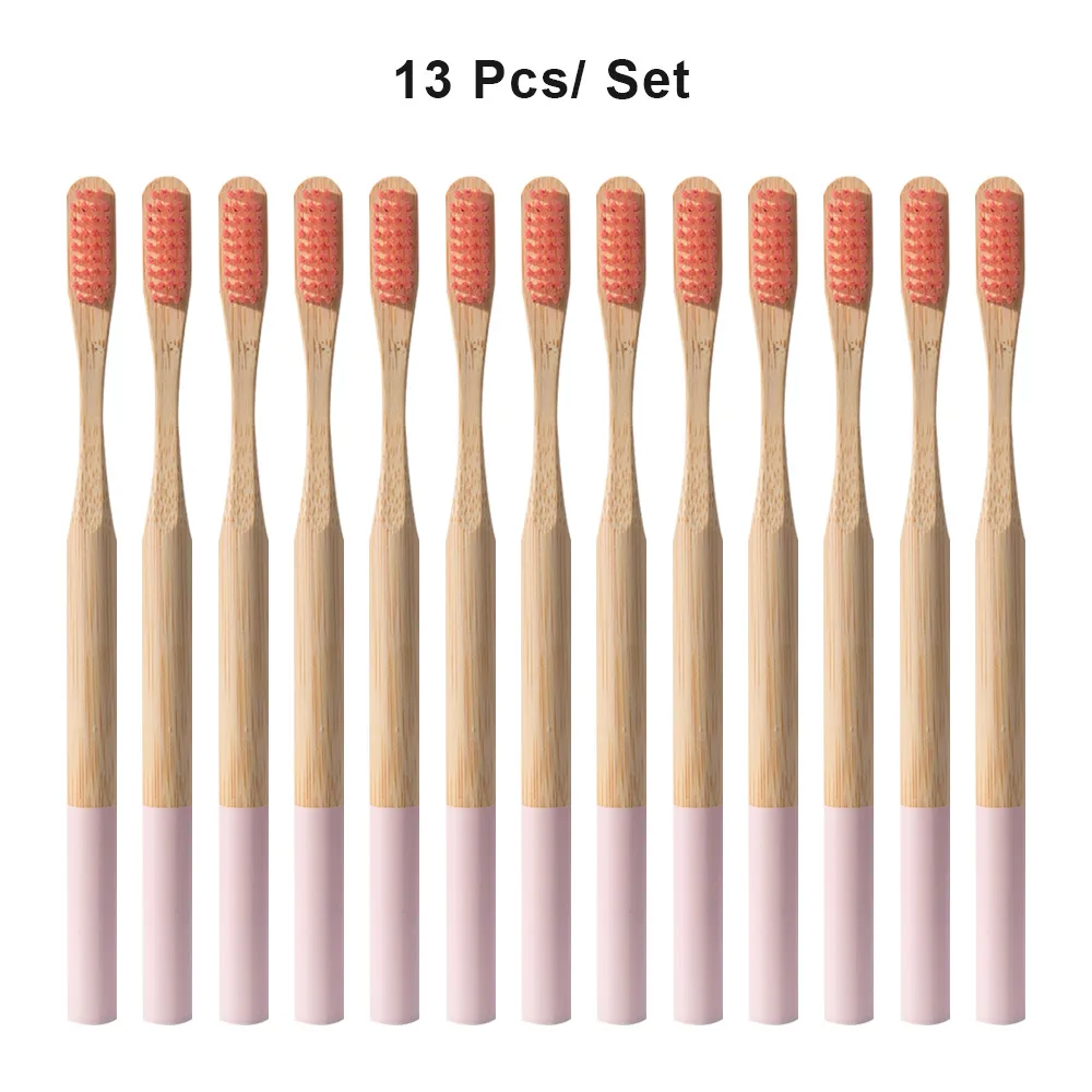 13pcs pink Экологически дерево зубная щетка "Радуга" Бамбук 12/13 шт. Зубная щётка бамбуковое волокно деревянная ручка зубная щетка отбеливание красочный - Цвет: 13pcs pink