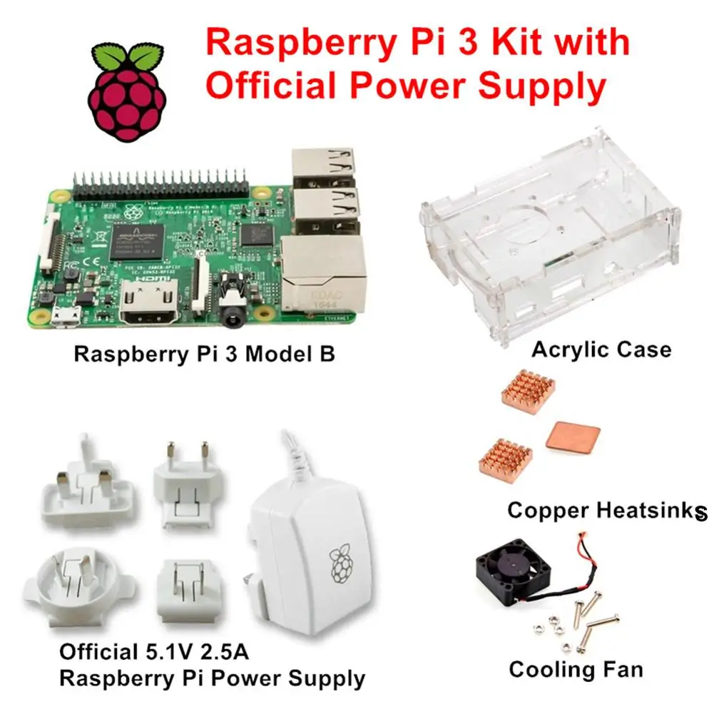 Raspberry Pi 3 Kit с официальным блоком питания 1 ГБ ОЗУ 64 бит ЦП 4 USB-порта | Автомобили и