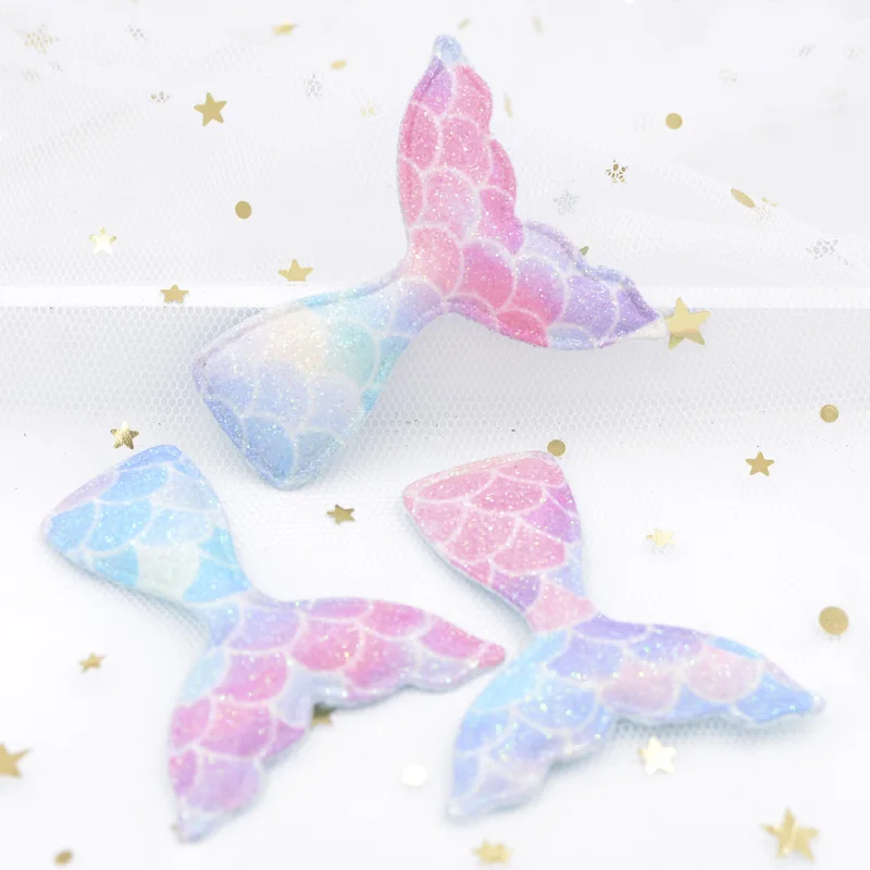 8Pcs Upscale Glitter Powders Mermaid Scale Iridescence Fabric Padded Patches Mermaid Tail Appliques for DIY Hair Clips Decor S13