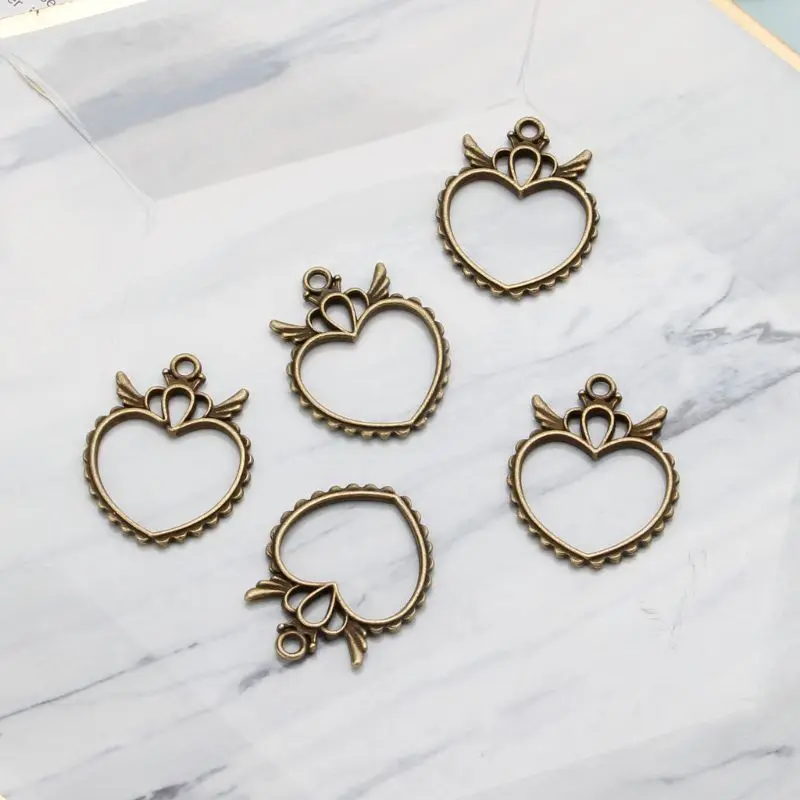 5 шт. полые крылья сердце рамка подвеска открытая задняя панель изготовление