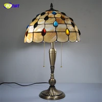FUMAT Natural Shell Peacock Tail Lampshade Table Lamps Tiffany Style Table Lights Home Decor BAR Living room Bedside Lightings