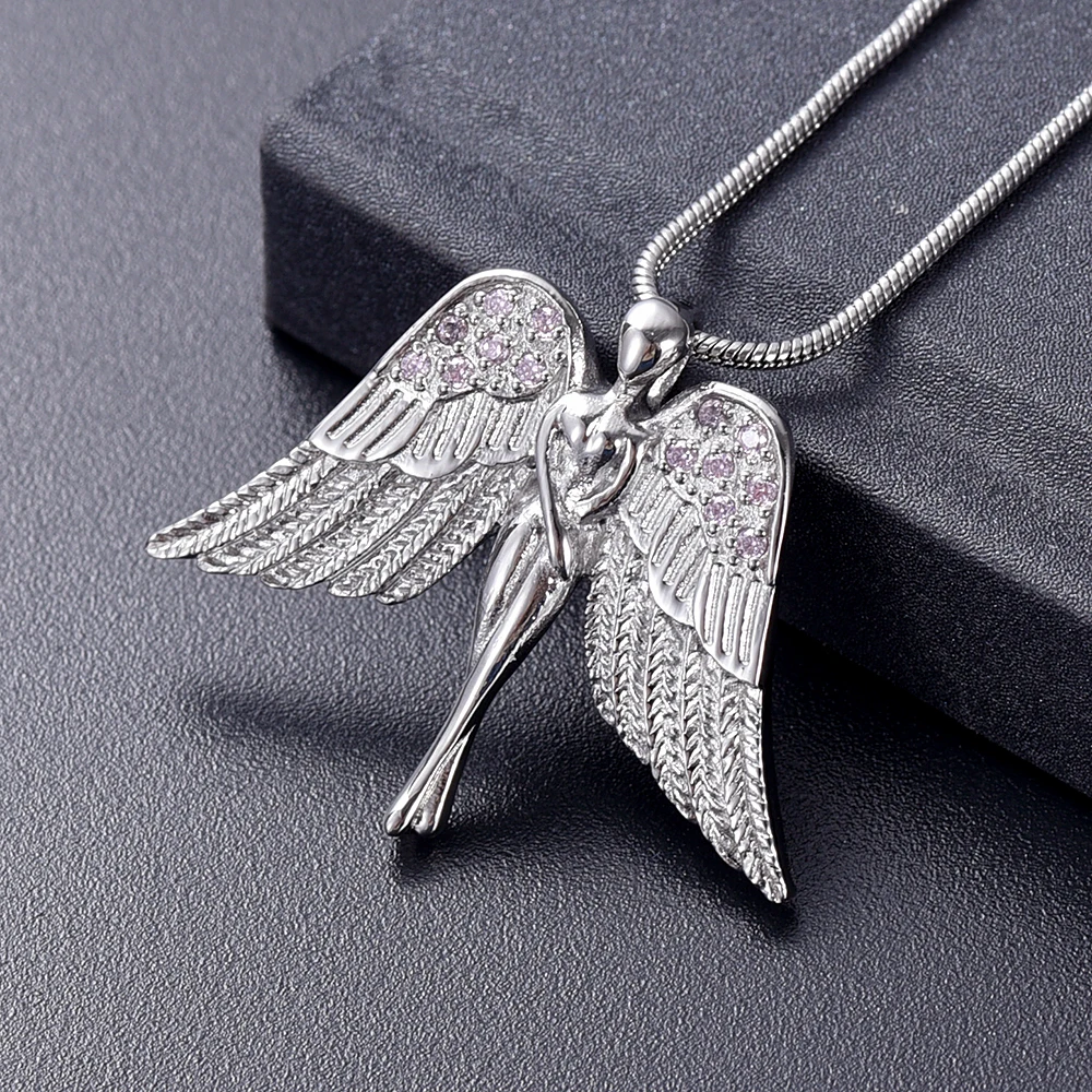 

IJD10083 Inlay Shiny Zircon Guardian angel Cremation Jewelry For Ashes Of Loved One Memorial Urn Necklace Women Keepsake Pendant