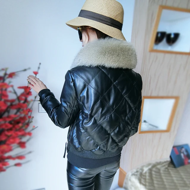 Кожаные Замшевые женские дубленки из натуральной кожи вниз Лисий меховой