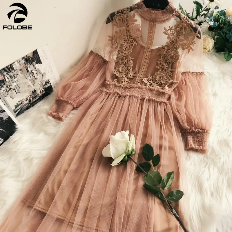 FOLOBE 2020 модное платье для женщин однотонное ажурное кружевное Vestidos Verano 3D