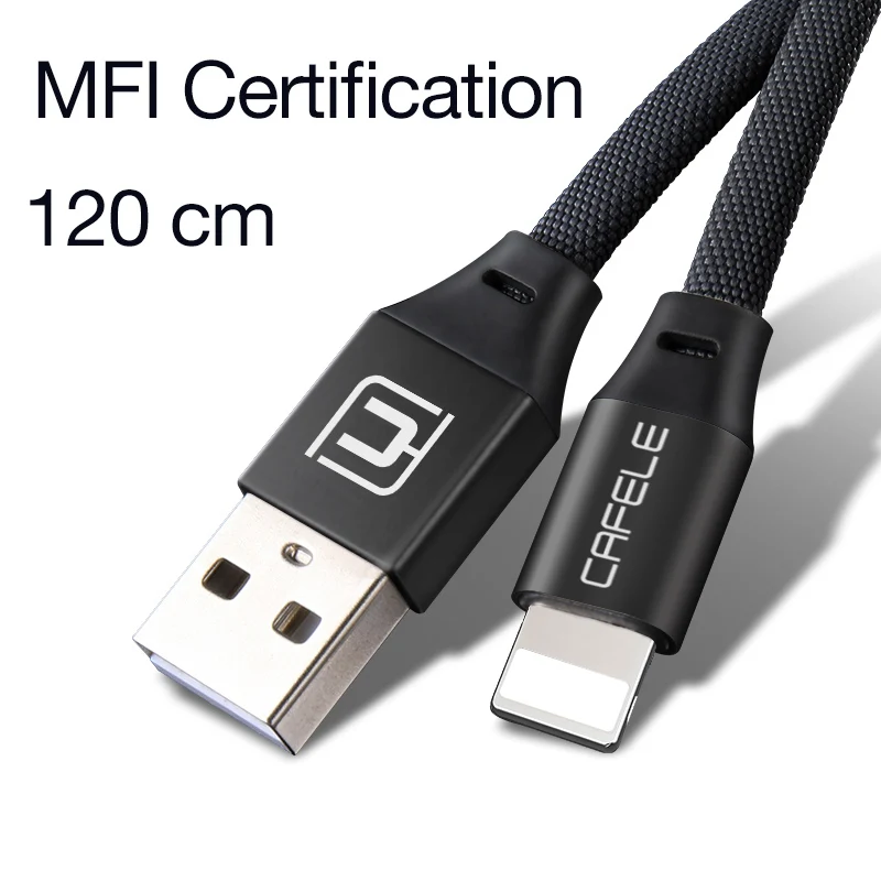 Black MFI 120CM Cafele кабель для передачи данных для iPhone 11 pro X Xr Xs Max 8 7 6 5 SE USB кабель в нейлоновой оплетке для быстрый Кабель зарядного устройства USB кабель для передачи данных для iPhone DC 5V 1A - Цвет: Black MFI 120CM