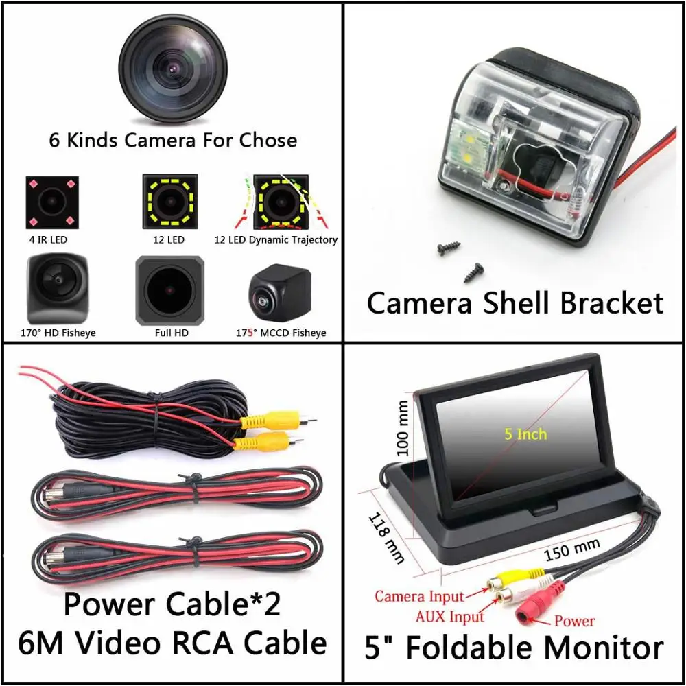 Camera 5 inch Fold 175 градусов 1080P Fisheye задний вид автомобиля Камера для Mazda 6 Atenza M6 CX7 CX-7 CX9 CX-9 Mazda 3 M3 Стоянкы Автомобилей автомобиля монитор - Название цвета: Camera 5 inch Fold