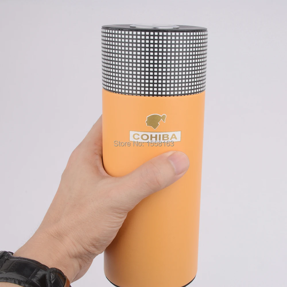 COHIBA для путешествий, сигара кожаный чехол Дерево кедра с подкладкой трубки мини-коробка с увлажнителем внутри с длинным увлажнитель гигрометр