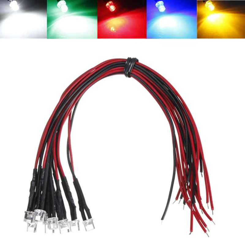 

5pcs DC 12V LED Diodes 20cm Pre Wired 5mm LED Light Lamp Bulb Prewired Emitting Diodes For DIY Home Decoration