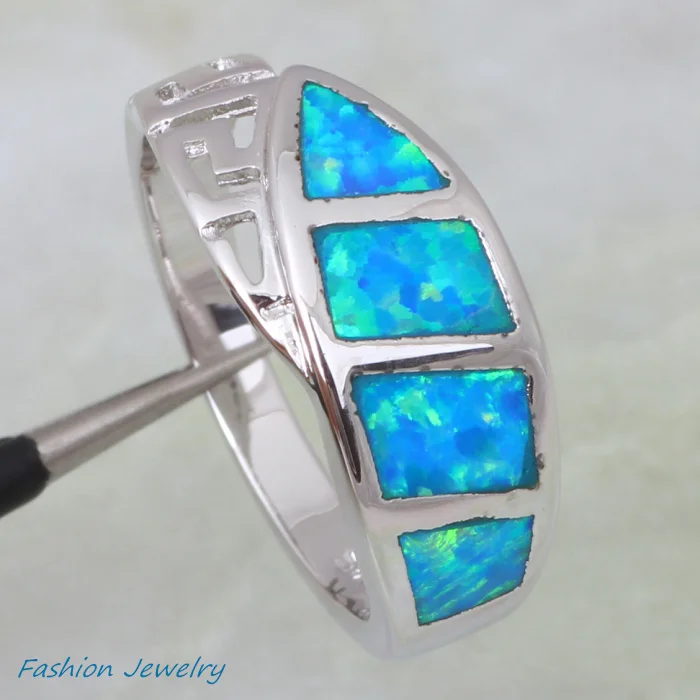 Женское кольцо с голубым огненным опалом серебряное ювелирное изделие модные