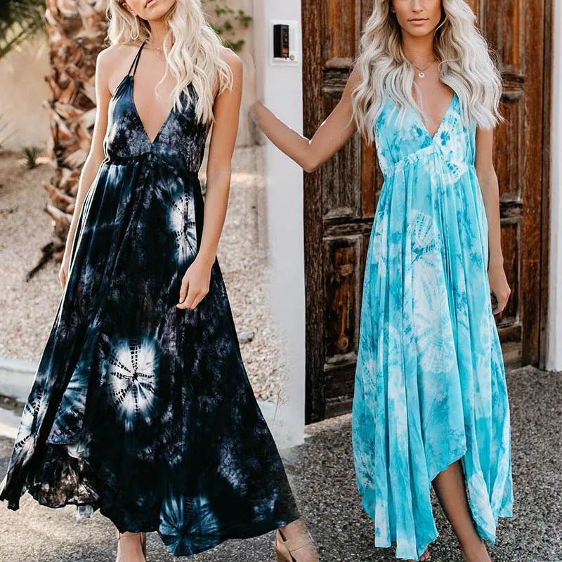 Новое Женское Платье с принтом без рукавов открытой спиной v-образным вырезом на
