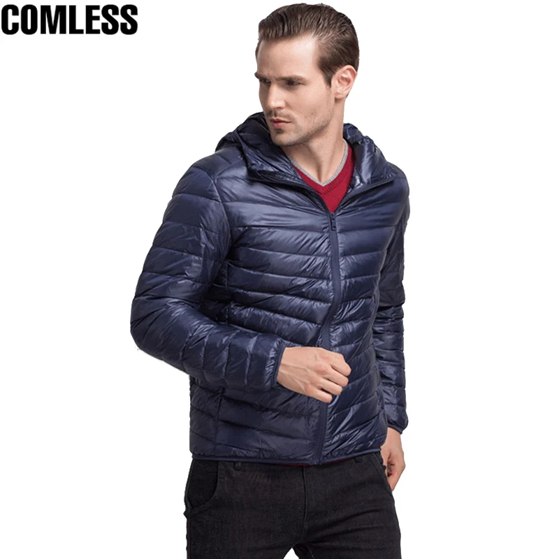 Новинка 2017 модный однотонный белый пуховик на утином пуху Мужская Легкая