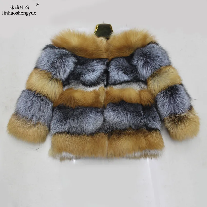 Linhaoshengyue 2017 NEW Red Fox and Silver Fox Fur Women Coat NEW HOT 100% Real Fox Fur enlarge
