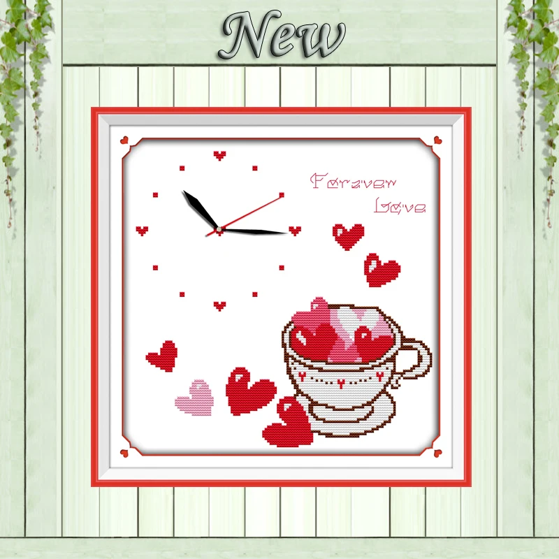 Любовь навсегда сердце мультфильм часы Декор Картина считает Печать на холсте DMC