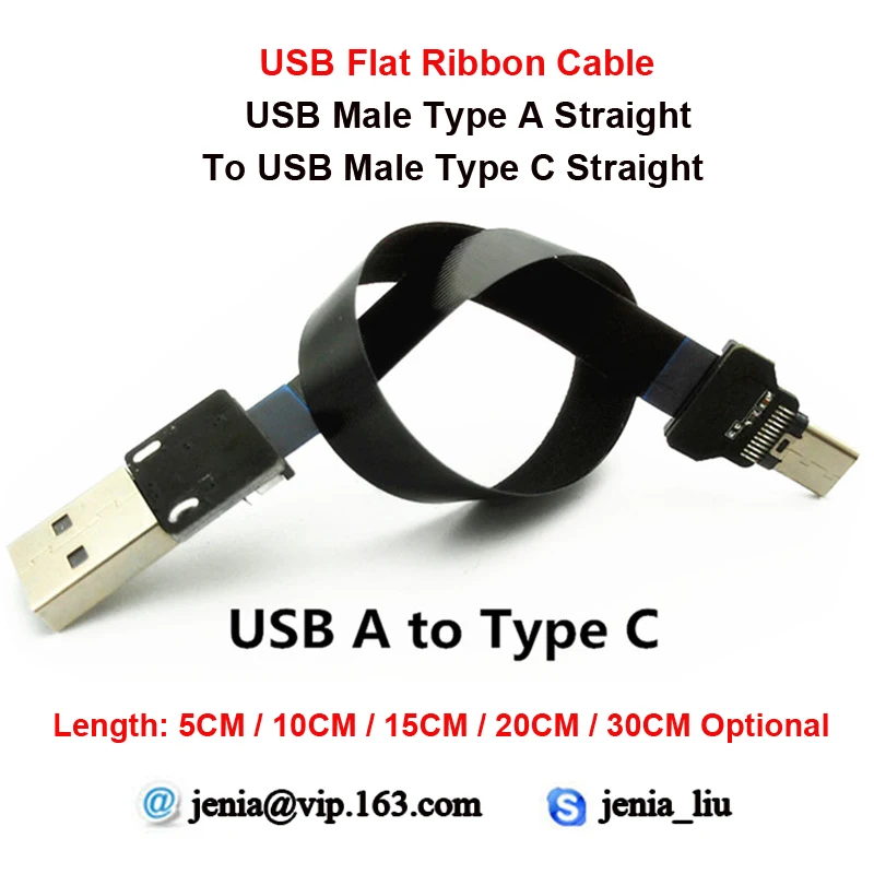 Тонкий Ультра USB кабель 5/10/15/20/30 см прямой стандартный плоский типа A Type C для видео