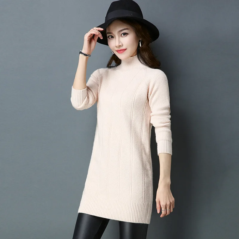 Turtleneck Mid Long Knitted Sweater Dress Women 100% cashmere Slim Bodycon Pullover Female Autumn Winter 2018 X293 | Женская одежда