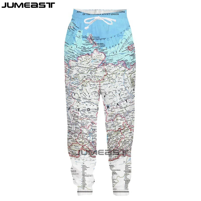 Бренд Jumeast мужские и женские повседневные длинные брюки с 3D принтом карты