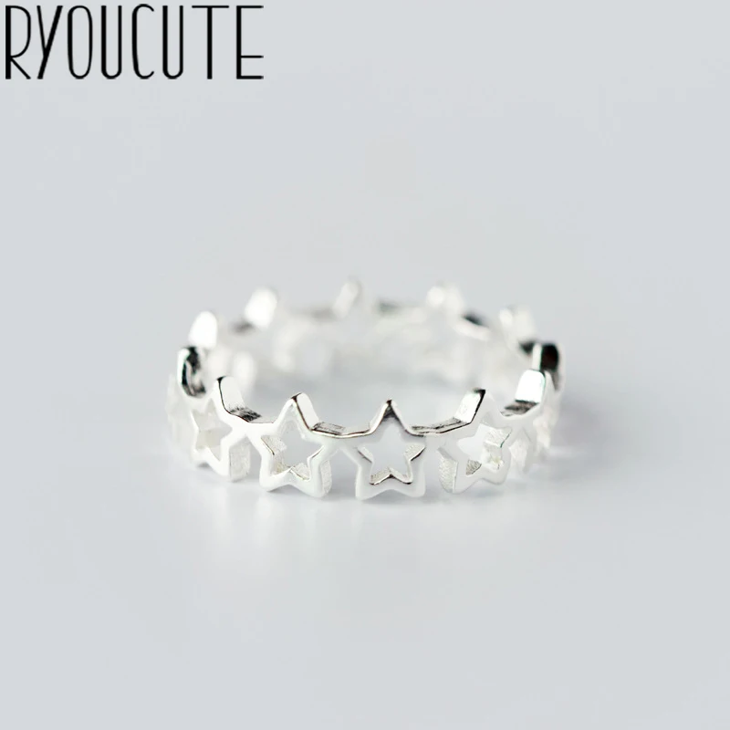 RYOUCUTE Настоящее серебро 925 пробы ювелирные изделия Модные Простые полые кольца звезды для женщин Bijoux эффектное античное кольцо Anillos