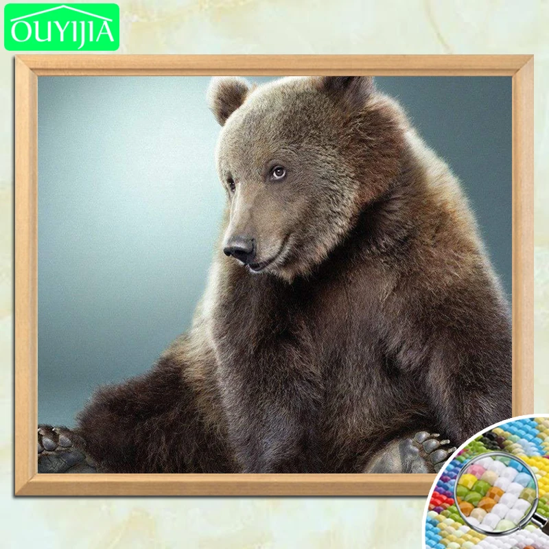 Картина из страз бурый медведь OUYIJIA 5D сидящий на земле квадратная алмазная
