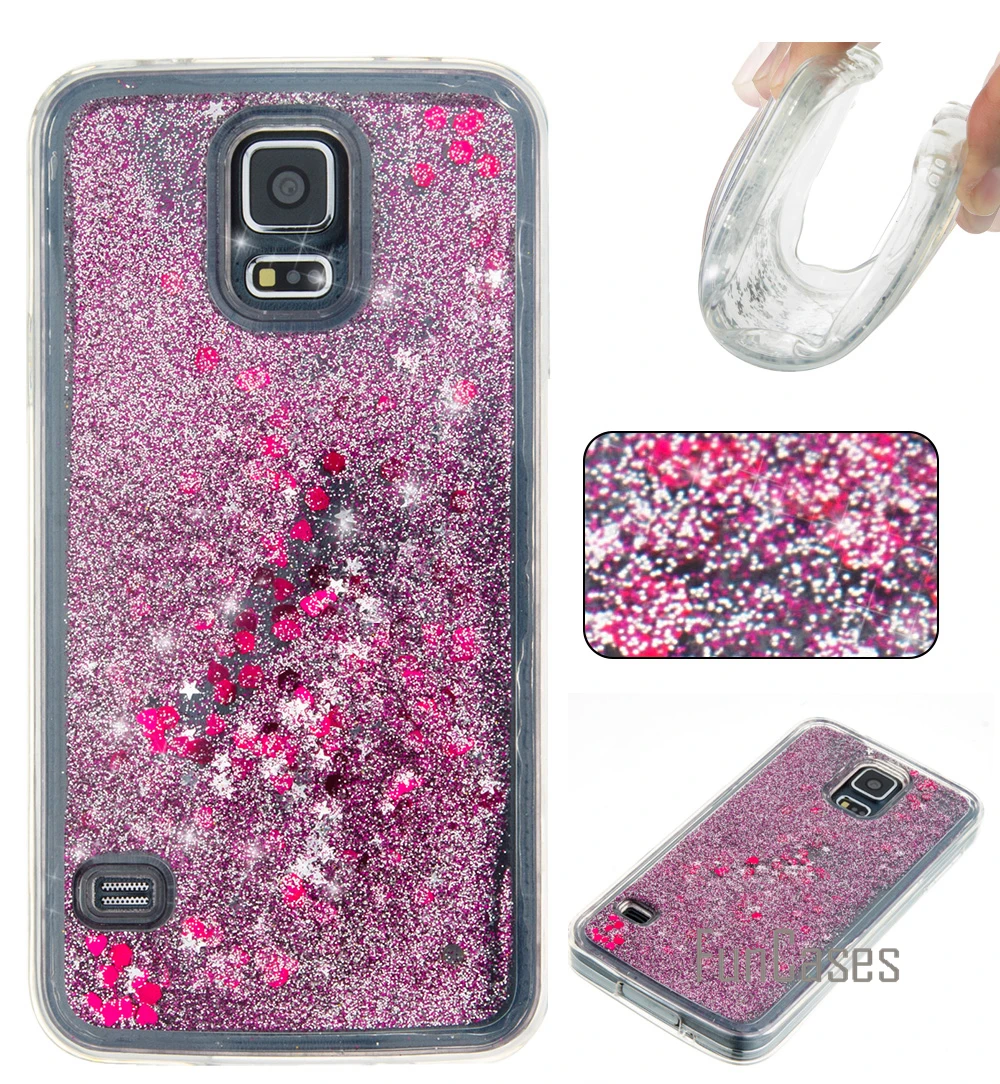 Динамический с блестками и жидкостью PU кожаный флип чехол для coque samsung S5 SV i9600 fundas