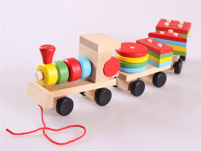 Новая деревянная игрушка в форме маленького поезда деревянные блоки Детские