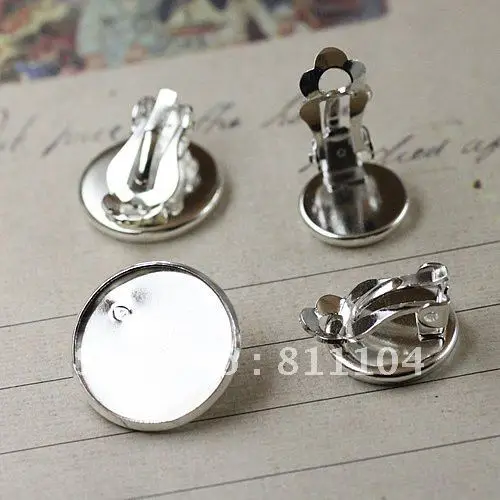 

Free Ship! 12mm Silver Plated Copper Blank Circle Tray Base Clip Stud Earrings 4 Diy Resin Cameo Cabs Jewelry Settings Wholesale