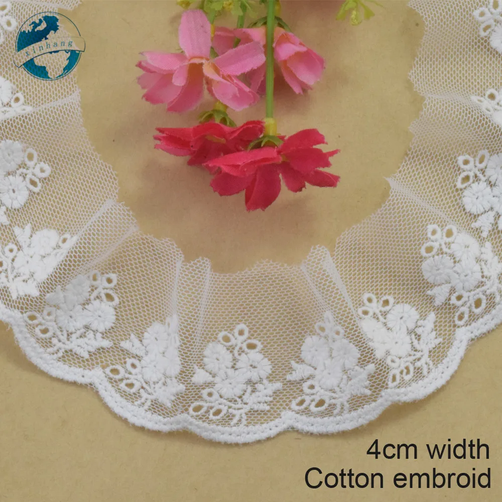 Белая хлопковая вышитая кружевная лента 4 см гипюр отделка сделай сам свадебные