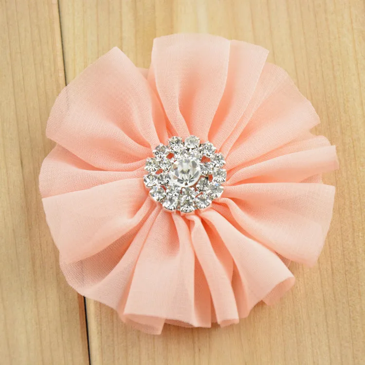 60 шт./лот новинка цветы для волос девочек Шифоновый Цветок с алмазным центром