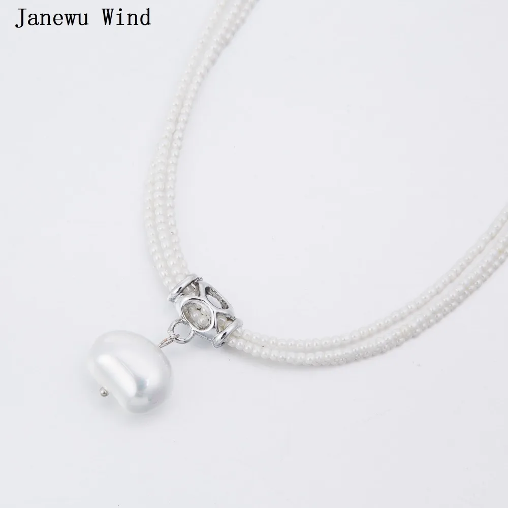 Janewu маленькая цепочка с жемчугом подвеска настоящим ожерелье для женщин 3 слоя