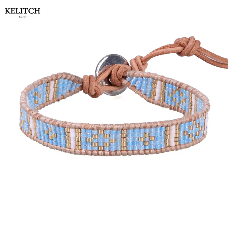 AZ1WM00033B KELITCH красочный браслет из бисера с кристаллами ручной работы кожаные браслеты для женщин модные путешествия новые ювелирные изделия браслет - Окраска металла: AZ1WM00033B