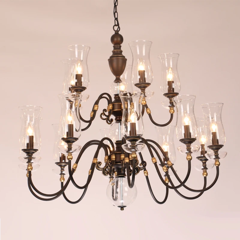 Винтажная люстра в европейском стиле с черным железом освещение для гостиной