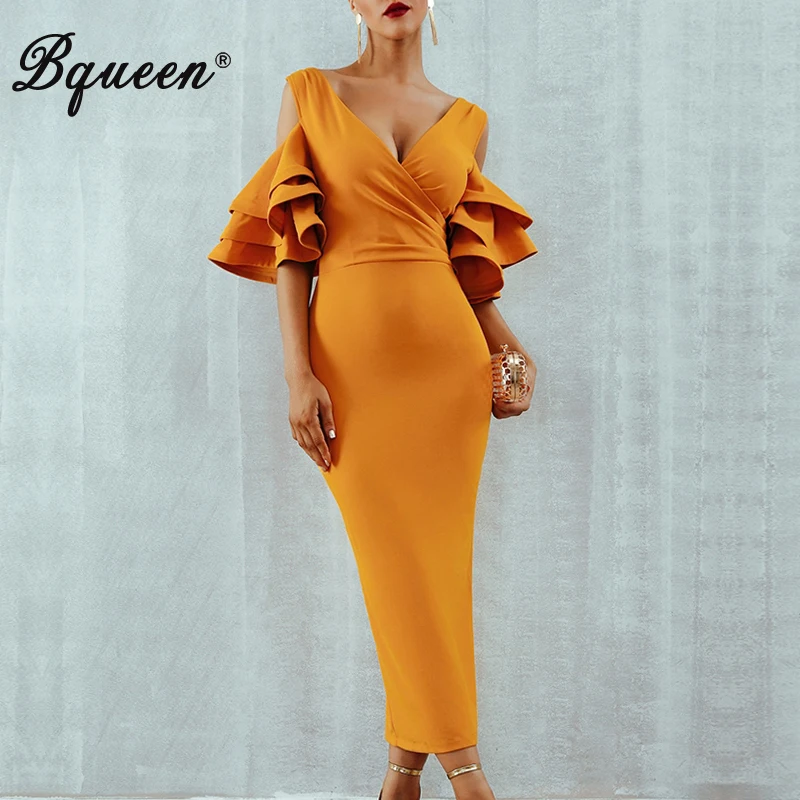 Женское облегающее платье Bqueen Клубное вечернее на тонких бретелях с глубоким v