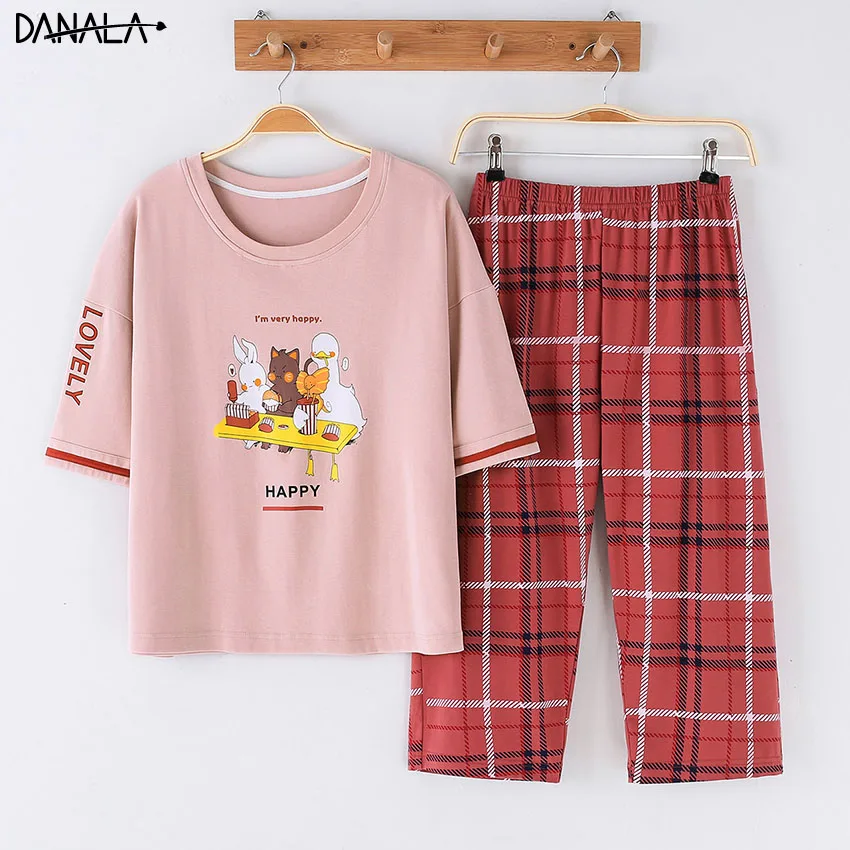 DANALA хлопок повседневная женская одежда для сна наборы летние с принтом животных