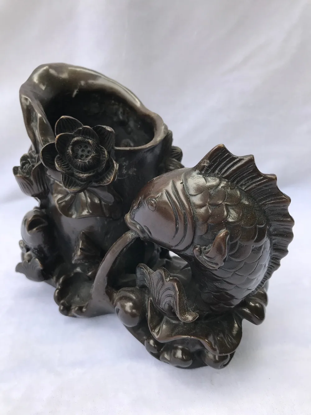 Old Chinese fengshui bronze Auspicious Fish Gourd Lucky Brush Pot pencil vase | Дом и сад