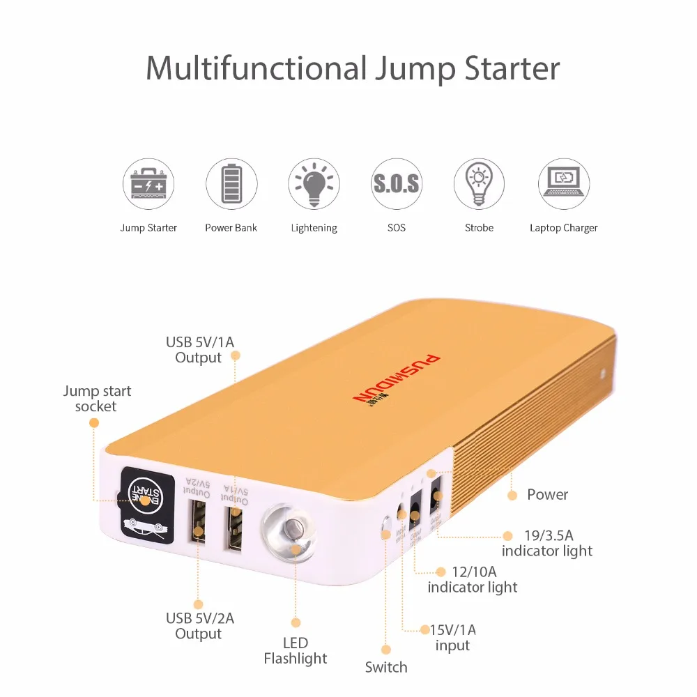 PUSHIDUN k66 12 В автомобильный аккумулятор скачок стартер 900A пик переносной Power Bank