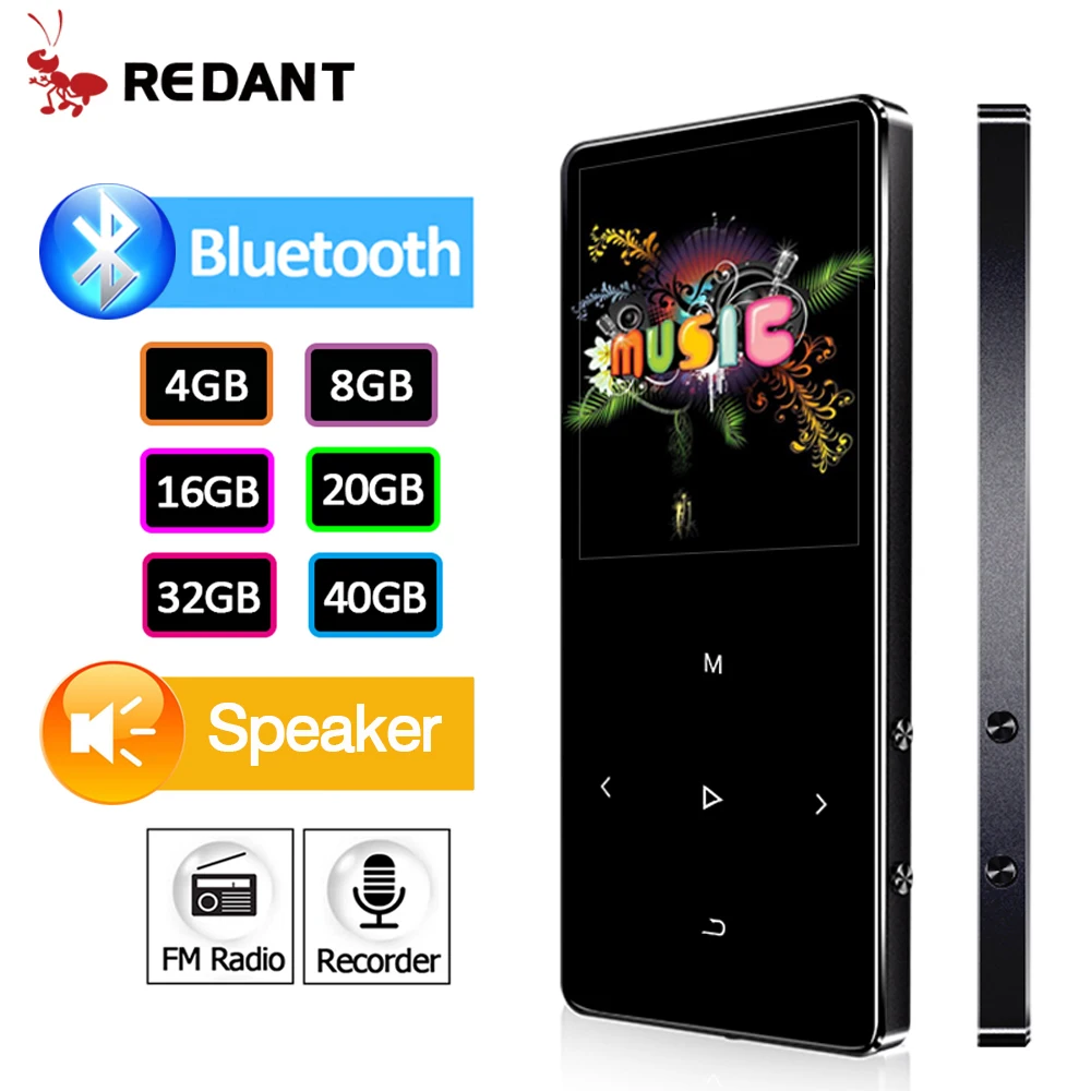 REDANT mp3 плеер с Bluetooth 4,2 и 1,8 сенсорным экраном hifi fm радио мини Спорт MP 3 музыкальный плеер портативный металлический walkman