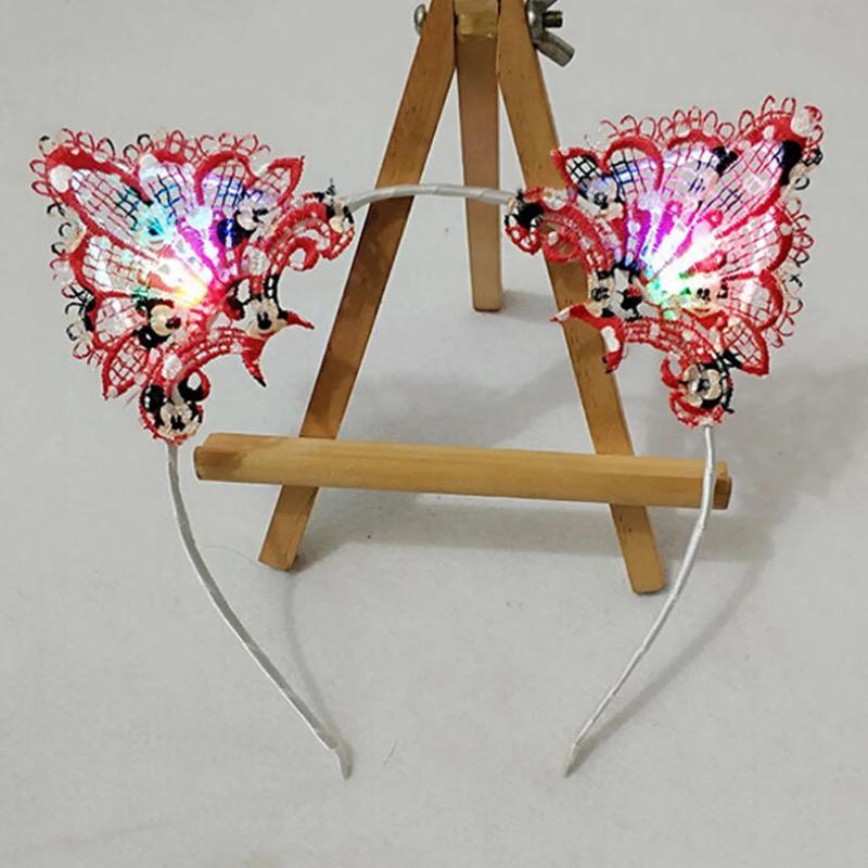 Светящаяся Кружевная повязка на голову с кошачьими ушками светодиодная лента