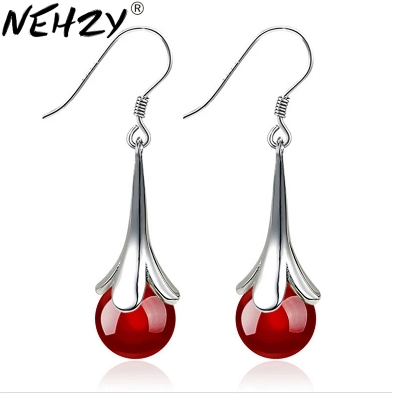 

NEHZY S925 штамп серебряные новые женские ювелирные изделия крючок для ушей черные красные цветы прекрасные новые модные серьги 8 мм высокого ка...