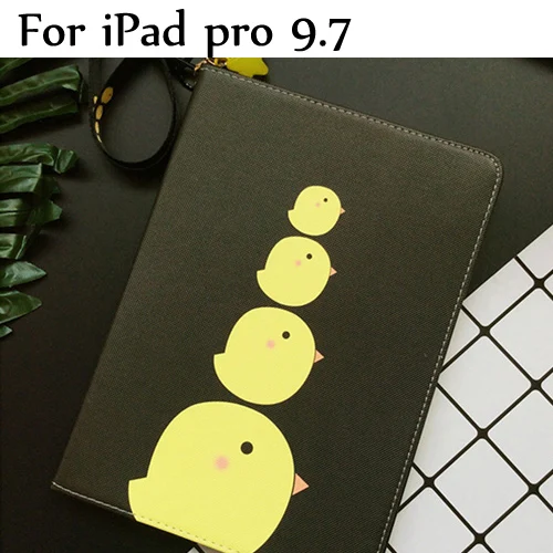 Смарт-часы кожаный чехол для нового iPad /, air/air2, 2/3/4, iPad pro 9," с милым цыпленком флип чехол для планшета w/ремешок на руку+ подарки - Цвет: 02 ipad pro 9.7