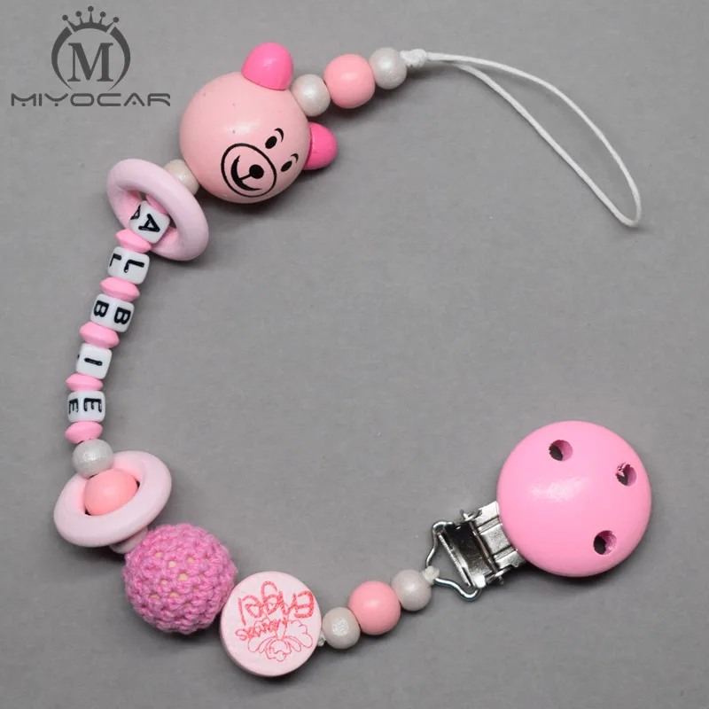 Миловидная кукла Мишка под заказ с любым именем 3D розовые деревянные бусины